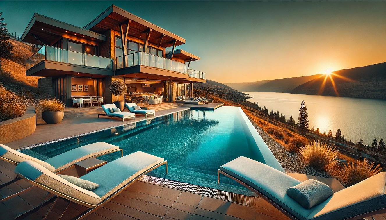 Trevi in-ground pool over looking Lake okanaganOkanagan